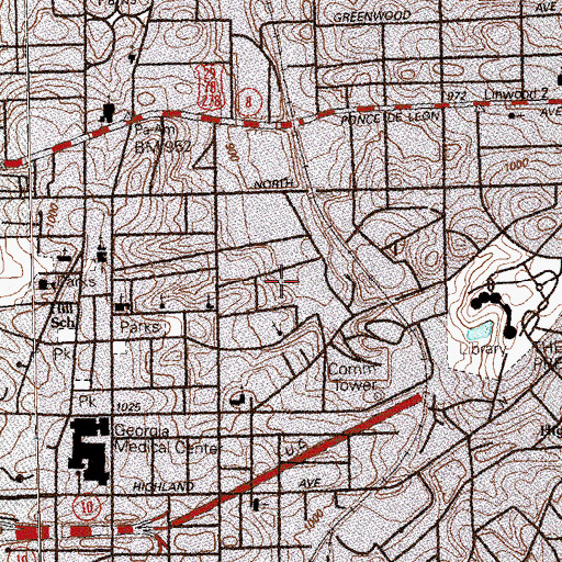 Topographic Map of Old Fourth Ward Park, GA