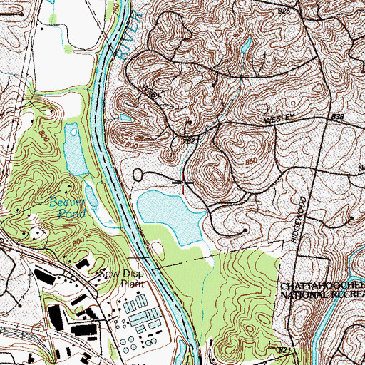 Topographic Map of Rivermeade, GA