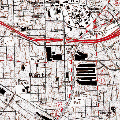 Topographic Map of West End Mall Shopping Center, GA