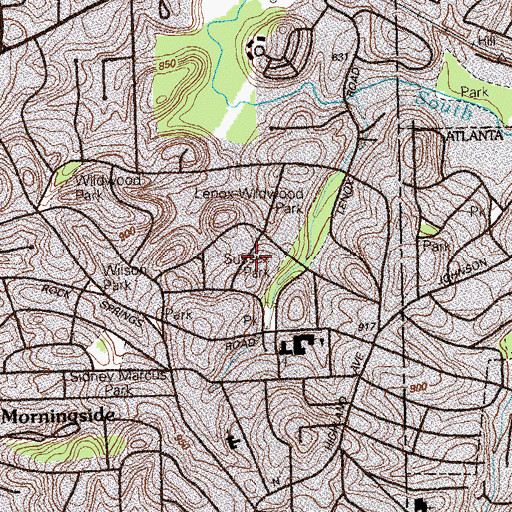 Topographic Map of Lenox Park, GA
