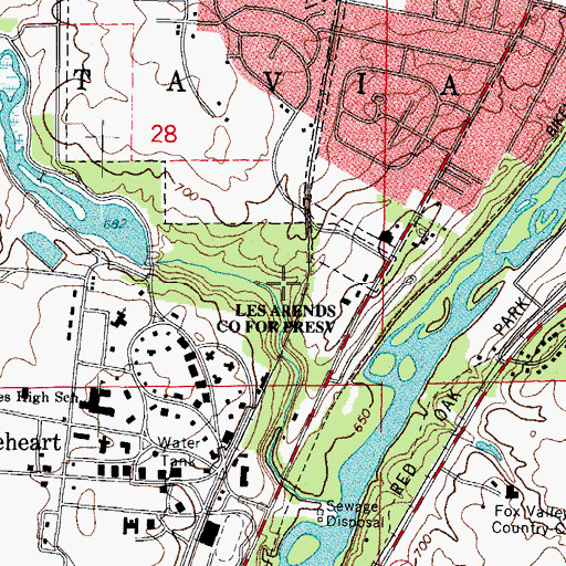 Topographic Map of Les Arends County Forest Preserve, IL