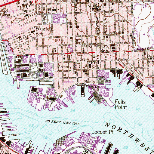 Topographic Map of Fells Point Historic District, MD