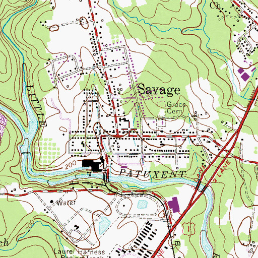Topographic Map of Savage Post Office, MD