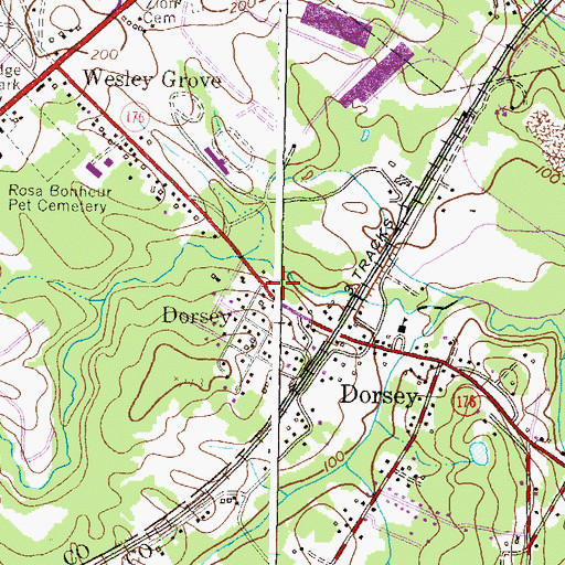 Topographic Map of Dorsey Emanuel United Methodist Church, MD