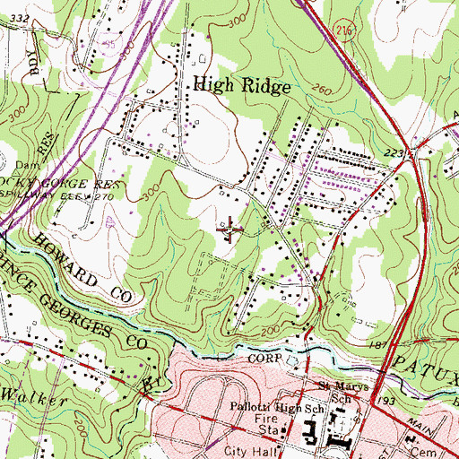 Topographic Map of Snowdens Birmingham Manor, MD