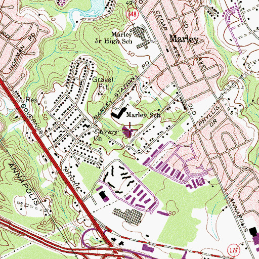 Topographic Map of Marley Glen School, MD