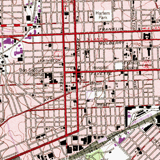 Topographic Map of Fulton Avenue Baptist Church, MD