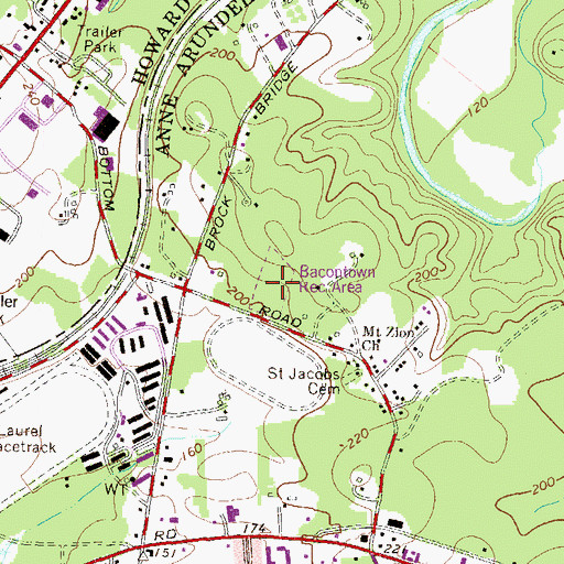 Topographic Map of Bacontown Recreation Area, MD