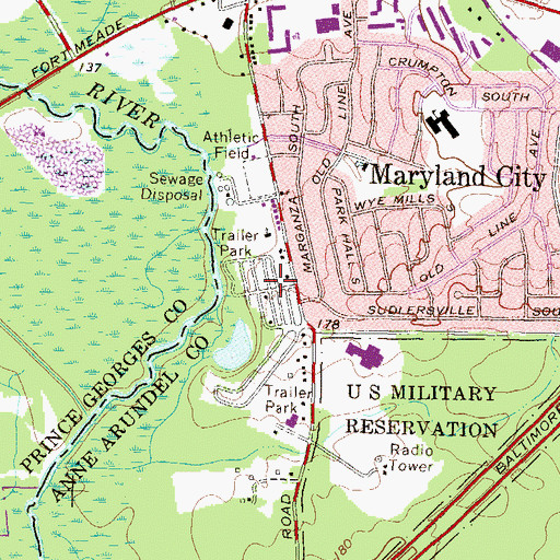 Topographic Map of Barbersville Trailer Park, MD