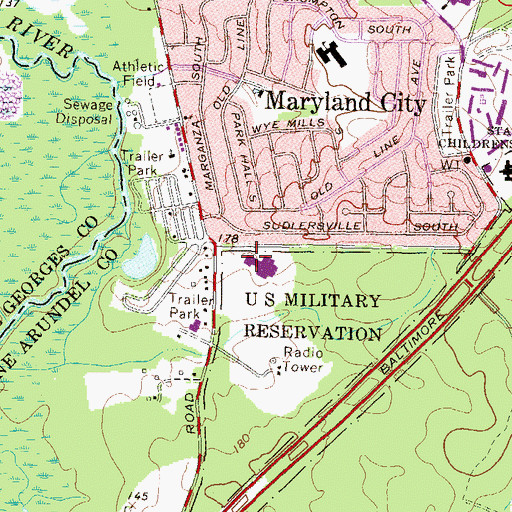 Topographic Map of Brock Bridge Elementary School, MD