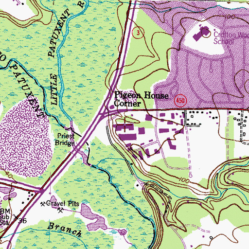Topographic Map of Priest Bridge Centre Shopping Center, MD