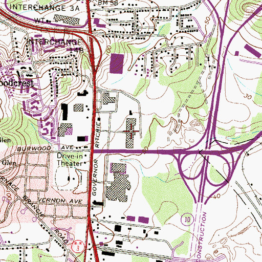Topographic Map of Governor Plaza Shopping Center, MD