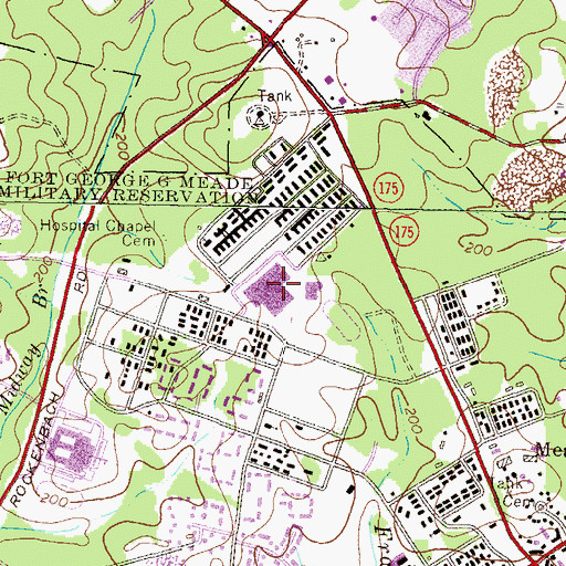Topographic Map of Meade High School, MD