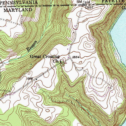 Topographic Map of Great Crossings Cemetery, MD