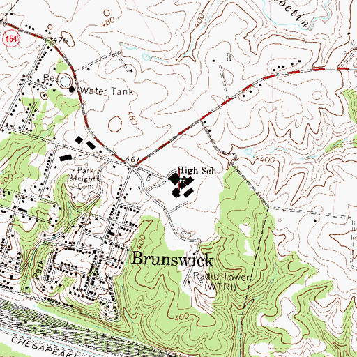 Topographic Map of Brunswick High School, MD