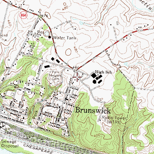 Topographic Map of Brunswick Medical Center, MD