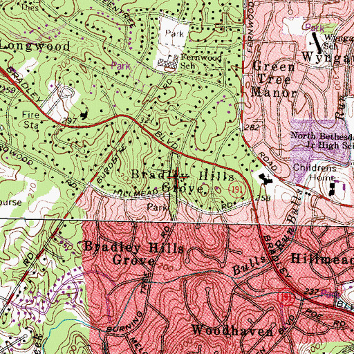 Topographic Map of Bradley Hills Park, MD
