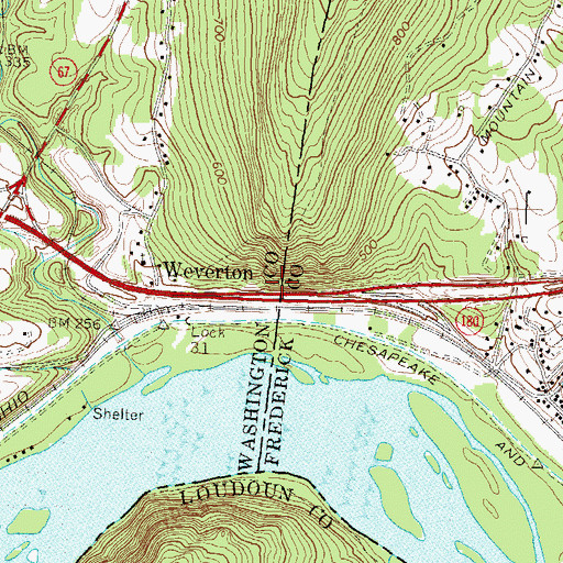 Topographic Map of Weverton Cliffs, MD