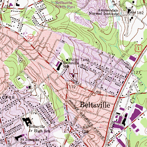 Topographic Map of Beltsville Baptist Church, MD