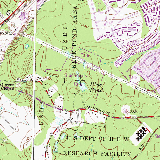 Topographic Map of Blue Ponds Park, MD