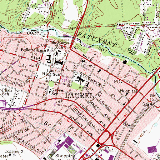 Topographic Map of Laurel Elementary School, MD