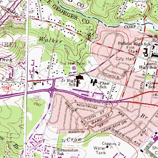 Topographic Map of Laurel Junior High School, MD