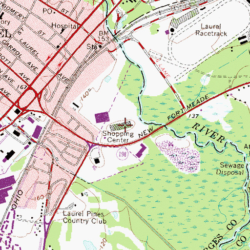 Topographic Map of Laurel Plaza Shopping Center, MD