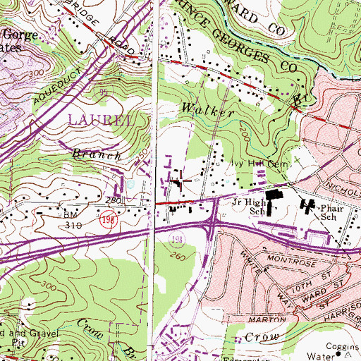 Topographic Map of Laurel Presbyterian Church, MD