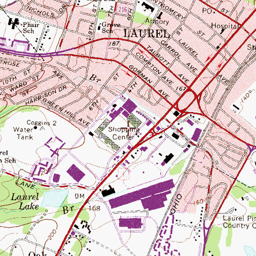 Topographic Map of Laurel Shopping Center, MD