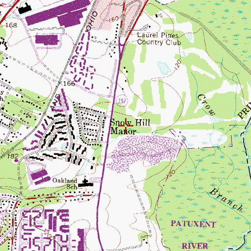 Topographic Map of Snow Hill Manor Neighborhood Park, MD