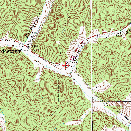 Topographic Map of Pricetown Church of Christ, WV