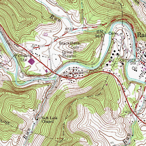 Topographic Map of Downs, WV