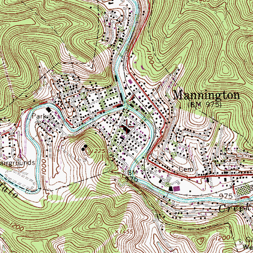 Topographic Map of Mannington Middle School, WV