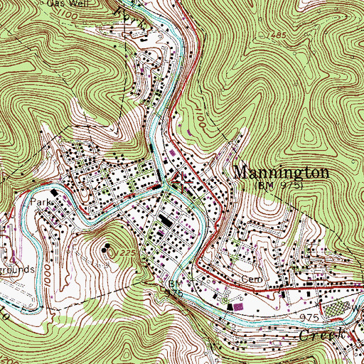 Topographic Map of Mannington Post Office, WV