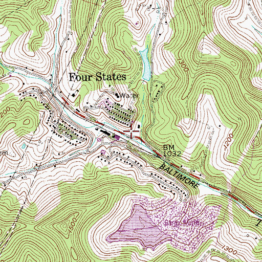 Topographic Map of Four States Post Office, WV