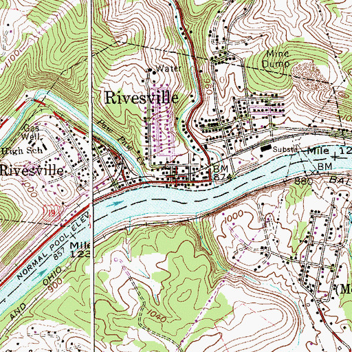 Topographic Map of Rivesville Post Office, WV