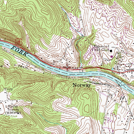 Topographic Map of Bendolph, WV