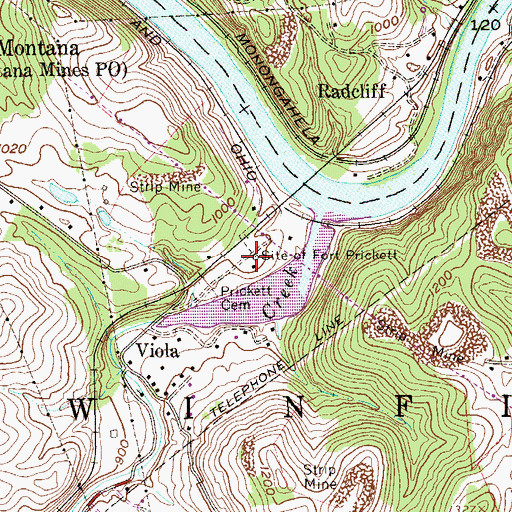 Topographic Map of Pricketts Fort State Park, WV