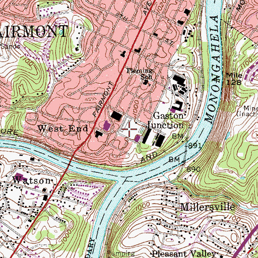 Topographic Map of Fairmont East-West Stadium, WV