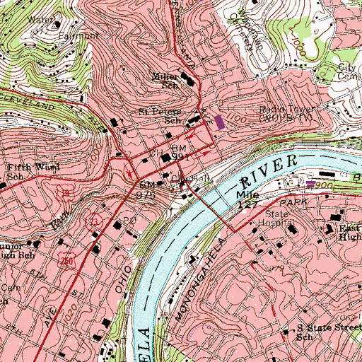 Topographic Map of Union Mission of Fairmont, WV