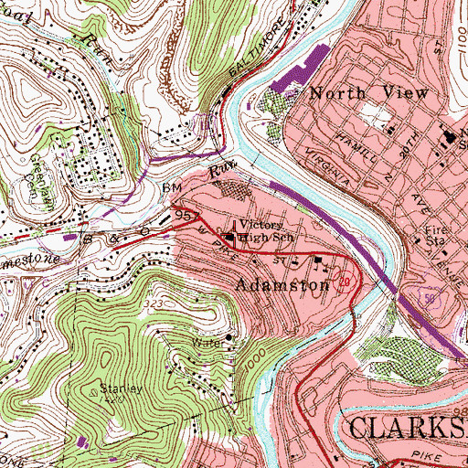 Topographic Map of Adamston Elementary School, WV
