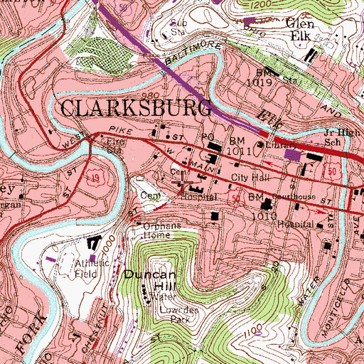 Topographic Map of Central Church of Christ, WV