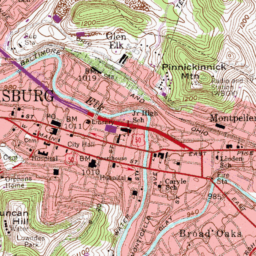 Topographic Map of Central Junior High School (historical), WV