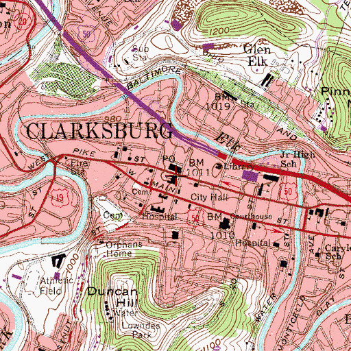 Topographic Map of Clarksburg Baptist Church, WV