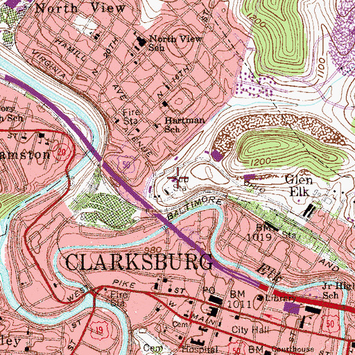 Topographic Map of Clarksburg Fire Department Station 24, WV