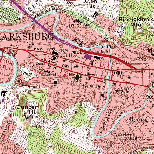 Topographic Map of Harrison County Jail (historical), WV