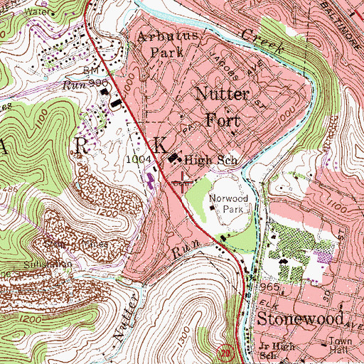 Topographic Map of Nutter Fort City Hall, WV