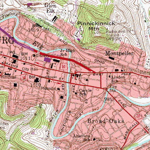 Topographic Map of Saint Mary Central School, WV