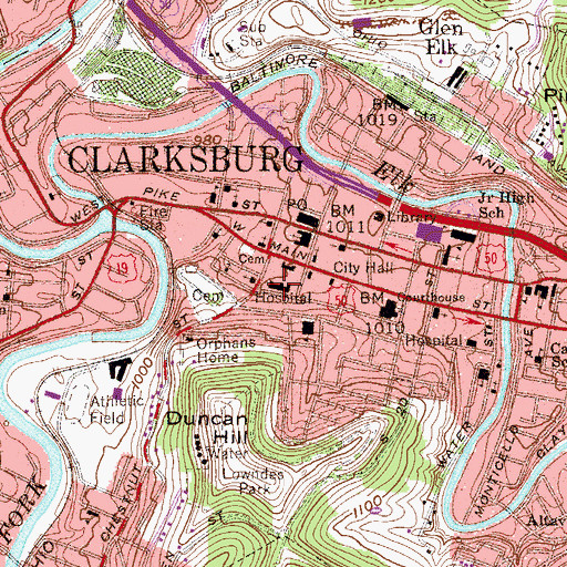 Topographic Map of Saint Marys Hospital (historical), WV