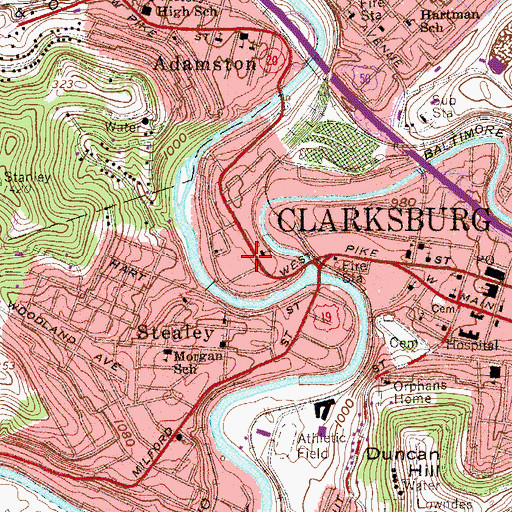 Topographic Map of Salem College-Clarksburg Branch (historical), WV